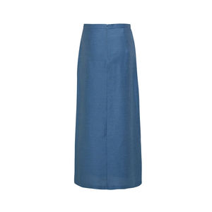 Women's Casual Indigo <b>Patchwork</b> Linen Pleated <b>Skirt</b> with Ruffles-Breathable Cotton Woven Fabric Asymmetrical Design - Product Image 3