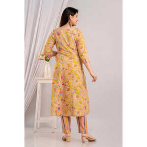 Mujer Fawn & Multi Floral Printed Kurta con pantalones y Dupatta Set - Product Image 5