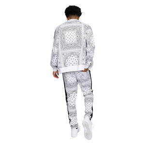 Premium Men Tracksuit Set with Full-Zip Jacket and Adjustable Drawstring Sweatpants Sportswear for Fitness Outdoor <b>Bandana</b> <b>White</b> - Product Image 2