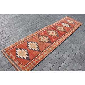 2.7x10 ft Turkish Rug, Vintage <b>Runner</b> Rug, <b>Red</b> Brown Patchwork Rug - Product Image 3