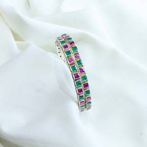 Aasma 925 Silver Bangle with Semi-Precious <b>Ruby</b> & Emerald Stones Single Piece Crystal <b>Bracelet</b> - Product Image 2