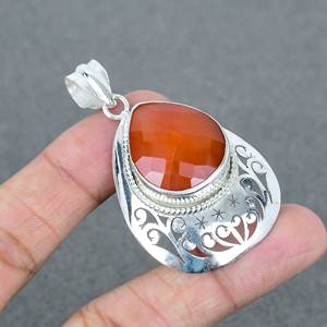 Colgante de piedras preciosas de cornalina 925 colgante de latón con forma de pera chapada en plata maciza para mujer colgante de plata joyería con sello 925 - Product Image 1