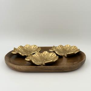 ชุดชามใส่ผลไม้แห้งรูปใบบัว ดีไซน์ใหม่ ทำจากอะลูมิเนียมเคลือบ PVD สีทอง จำนวน 2 ใบ พร้อมถาด สำหรับงานปาร์ตี้ งานแต่งงาน ใช้ในบ้านและร้านอาหาร - Product Image 5