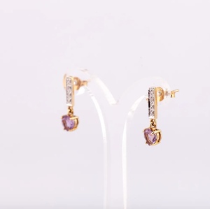 2024 conçu argent 925 pierre précieuse naturelle en forme de coeur améthyste diamant boucle d'oreille perle haute qualité or thaïlande prix usine - Product Image 1