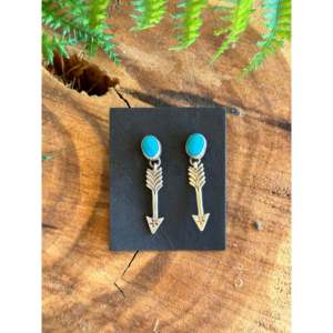 Navajo Handmade Kingman Turquoise <b>Sterling</b> <b>Silver</b> Post <b>Dangle</b> Arrow Drop <b>Earrings</b> - Product Image 1