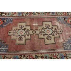 Auténtica alfombra turca de área grande 4,1 X 7.3ft hecho a mano rojo azul diseño de retazos lana látex forma rectangular para uso en la habitación del pasillo - Product Image 5