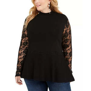 Maglione peplum in pizzo nero da donna di INC International Concepts nella taglia 3X - Product Image 1