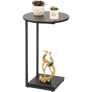 Black Color Metal Frame Wooden Top Coffee Side <b>Table</b> Modern Design for Your Living Room or Lounge Space - Product Image 1