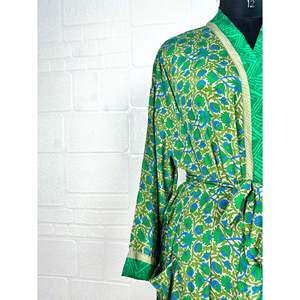 Recycled Vintage Silk Sari <b>Robe</b> Boho Floral Print Dressing Gown <b>Beach</b> Coverup or Bridesmaid Anniversary Gift - Product Image 3