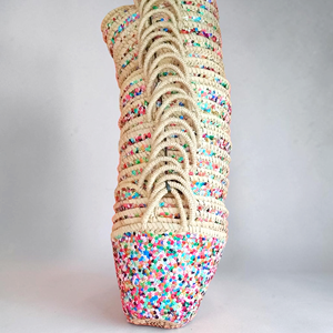 Sac à main seau vintage de luxe en paille et toile pour filles, avec deux poignées, sequins, style bohème, ouverture supérieure, bandoulière tressée pour usage quotidien - Product Image 1