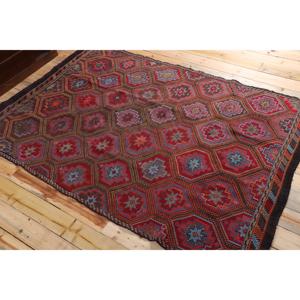 พรมคิลิมตุรกี ขนาด 5.4x7.9 ฟุต สีแดงน้ำเงิน ลายต้นไม้และพืช พรมขนสัตว์วินเทจ - Product Image 4