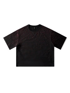 Camiseta Negra Oversize de Algodón para Hombre con Pedrería Roja y Cristales Brillantes 2026 - Estilo Hip Hop de Lujo y Streetwear Bling - Product Image 5