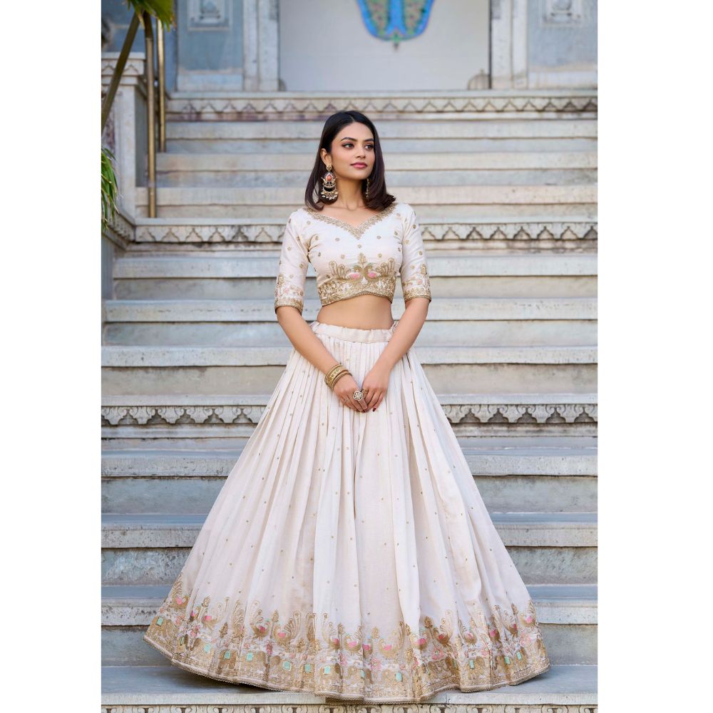 white christmas dresses Yellow Color Fully Flared Lehenga Choli with Intricate Embroidery main image 1