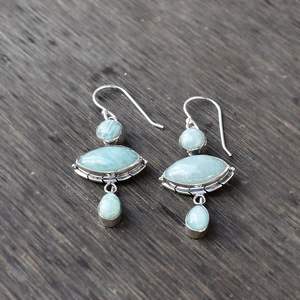Fait à la main 100% naturel Amazonite pierres précieuses 925 argent Sterling boucles d'oreilles marquise forme femmes mode cadeau d'anniversaire - Product Image 2