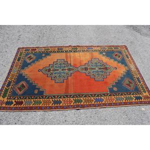 พรมตุรกีโบราณ ขนาด 4.1x6.7 ฟุต (126x205 ซม.) พรมลายดอกไม้สีส้ม ทำจากขนสัตว์ - Product Image 3