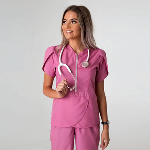 Conjunto de Top y pantalón de Enfermería de estilo único más cómodo para mujer, conjuntos de uniformes médicos de manga corta con cuello levantado - Product Image 6