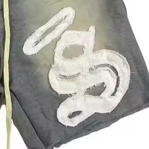 Short vintage personnalisé délavé à l'acide avec broderie de détresse style High Street fermeture à la taille élastique motif solide - Product Image 5