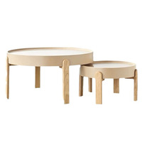 Table basse ronde moderne en bois crème Table basse ronde circulaire mignonne Table d'appoint lot de 2 pour salon chambre balcon