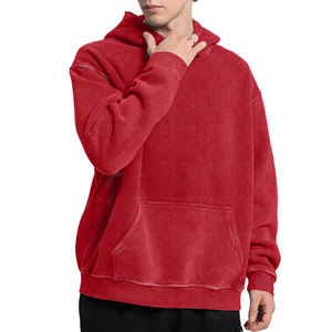 Rojo Casual 2025 Street Wear Hip Hop estilo Vintage mujeres ácido lavado sudaderas con capucha de algodón hecho a medida en Pakistán - Product Image 3