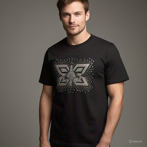 Camiseta de hombre de gran tamaño bordado rhinestone Logo impreso pantalla color sólido/personalizar camisetas OEM GSM 200 - 300 GSM - Product Image 5