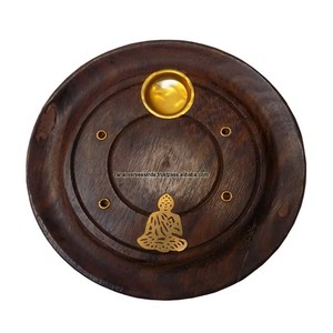 Quemador de Incienso Ecológico de Madera con Incrustaciones de Latón con Diseño de Buda, para Varillas y Conos de Incienso, para Oficina y Hogar - Product Image 2