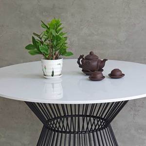 BA68181 Modern 100cm Round Dining <b>Table</b> Set Extendable <b>Wooden</b> <b>Table</b> with Stone <b>Top</b> and Artistic Iron Legs Easy Assembly - Product Image 4