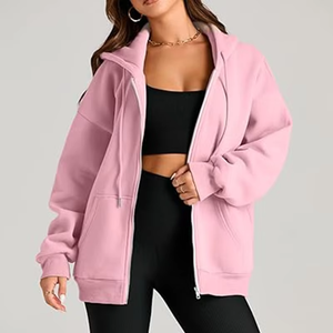 Logo personnalisé motif femmes sweats respirant doux décontracté simple fermeture éclair cordon sweats à capuche veste - Product Image 4