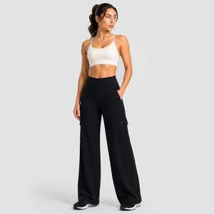 Pantalon oversize noir respirant taille haute à jambes larges pour femme Pro Pulse avec technique froissée style décontracté - Product Image 4