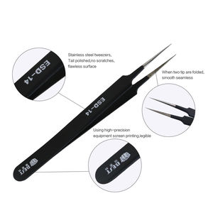 ESD-14 pince à épiler ESD haute qualité métal antistatique pince à épiler haute dureté acier inoxydable cils sourcil personnalisé pince à épiler - Product Image 4