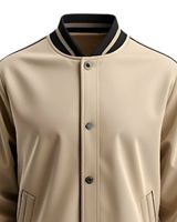 Veste bomber softshell beige pour homme avec garniture noire, col et poignets rayés, style streetwear, veste de mode, logo personnalisé OEM