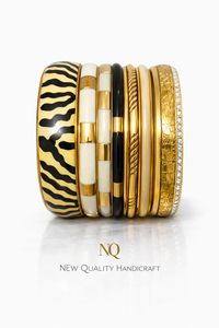 Elegant Ladies Bangle Set– Resin Printed & Gold Tone Metal <b>Stack</b> Bangles Fashion Jewelry Supplier Premium Handmade Bangles Set - Product Image 6