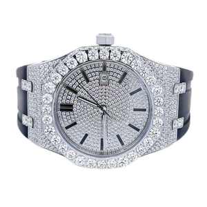 Nouvelle montre de luxe tendance en acier inoxydable entièrement sertie de diamants, cadran en verre analogique, mouvement mécanique pour hommes, exportateur indien - Product Image 1