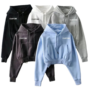 Top court sur mesure abordable pour femmes Sweat à capuche athlétique de qualité supérieure Mode urbaine Sweat à capuche simple pour femmes 100% coton - Product Image 1