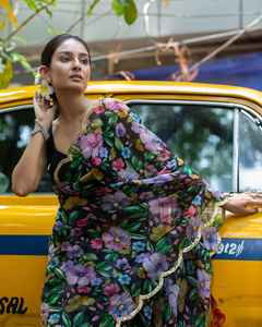 Pure & Soft Organza Silk Khatli Saree Amazing Floral Prints & Heavy Handwork <b>Indian</b> & <b>Pakistani</b> <b>Clothing</b> - Product Image 3