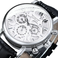 Jaragar 6348 marque hommes automatique auto vent montre mécanique 3 cadrans calendrier mains Simple affaires bracelet en cuir montre-bracelet