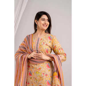 Ensemble Kurta imprimé floral fauve et multi pour femme avec pantalon et dupatta (SHKUP1392) - Product Image 2