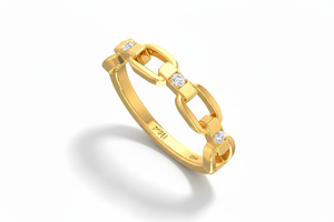 Bague en or 14 carats pour femme, style trombone géométrique moderne avec diamants |   Diamant taille brillant 0,06 carats au total - Product Image 3