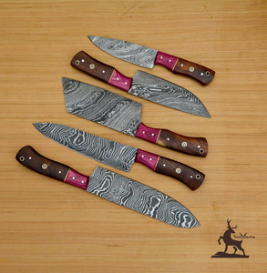 Juego de cuchillos de chef de acero de Damasco personalizable con mango de madera Pakka OEM compatible con regalo de cocina personalizado de Navidad - Product Image 2