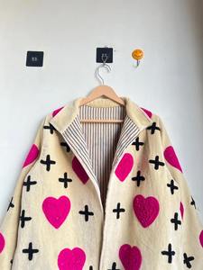 <b>Beige</b> Pink Suzani Embroidery Velvet Quilted <b>Jacket</b> Handmade Cotton Winter Coat for <b>Women</b> Stylish Lightweight Outerwear Gift Idea - Product Image 3