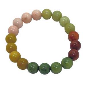 Pulsera de Cuentas de Resina Gruesas en Tono Ámbar de Moda, con Detalles Dorados, Forma Redonda y Cúbica, Joyería Hecha a Mano, Pulsera Elástica Brillante y Atrevida - Product Image 4