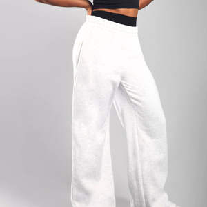 Best Quality Free Customized Logo Canvas Flat Front <b>Women</b> High Waisted Breathable Eco-Friendly Baggy <b>Sweat</b> <b>Pants</b> - Product Image 2