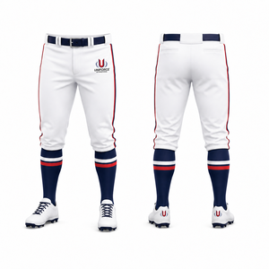Ensemble d'uniformes de softball personnalisés pour hommes, blanc et bleu marine, maillot à manches courtes et pantalon, respirant, anti-humidité, 100 % polyester, été - Product Image 5