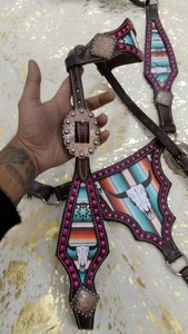 Bullhead พิมพ์หนังม้าตะวันตก Headstall ปกชุดหนังน้ําหนักเบาออกแบบตามฤดูกาลอุปกรณ์ขี่ม้า - Product Image 4