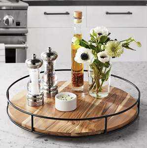 Plateau de service en bois de qualité supérieure avec poignées en métal élégantes pour l'organisation de la table à manger et les accents décoratifs pour la maison - Product Image 4