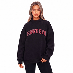 Women's Custom Oversized Mock Neck Sweatshirt Soft 100% Cotton Fleece <b>Flower</b> <b>Applique</b> Embroidery Pullover MockNeck Sweatshirt - Product Image 1
