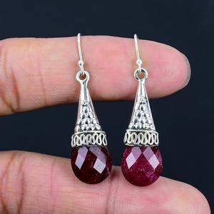 Boucles d'oreilles classiques bijoux pour femmes argent Boho Style bijoux 925 argent Sterling rubis pierres précieuses boucles d'oreilles faites à la main cadeau pour femme - Product Image 2