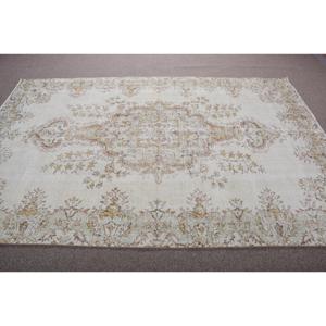 5,9x9 ft Large Vintage Rug, Turkish Rug, White <b>Yellow</b> Southwestern <b>Wool</b> Rug - Product Image 3