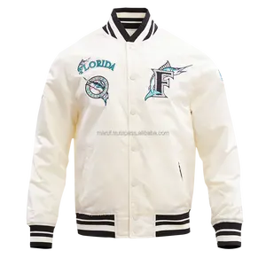 OEM 2023 jaket Satin warna putih layak bisbol bordir kustom jaket Varsity pria 5XL