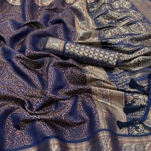 2024 Hot Selling Hand Woven Latest Design Indian Kanjivaram Silk <b>Saree</b> <b>Blouse</b> for Special Occasion& Casual Days Wear - Product Image 1
