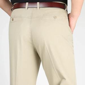 Pantalon taille moyenne pour hommes Pantalon habillé écologique respirant décontracté droit en coton ample fermeture à cordon solide blanc automne - Product Image 2